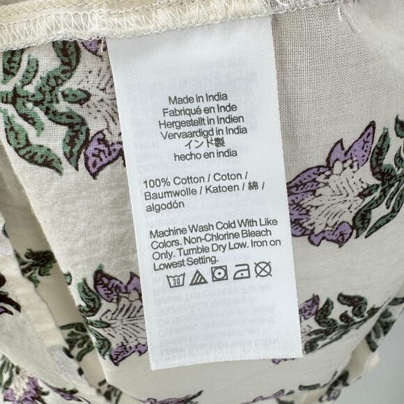 J.CREW‎ Top 100% Cotton V-neck Printed Popover Blouse Women's Size Large Cream - Picture 6 of 8